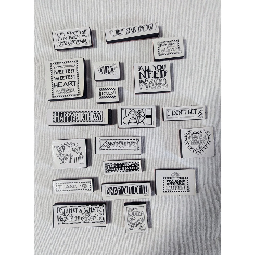 19 Vintage Mary Engelbreit ME Ink Foam Mounted Rubber Stamps Lot Quotes Sayings